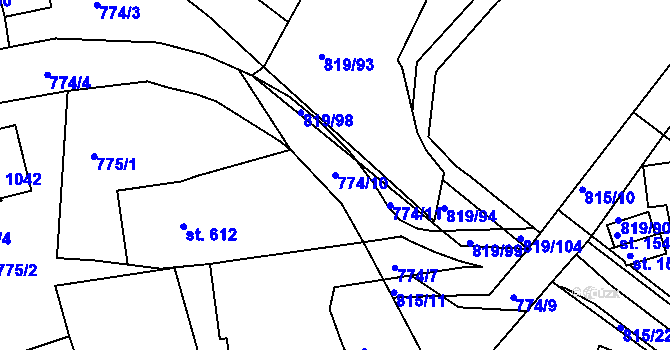 Parcela st. 774/10 v KÚ Luhačovice, Katastrální mapa