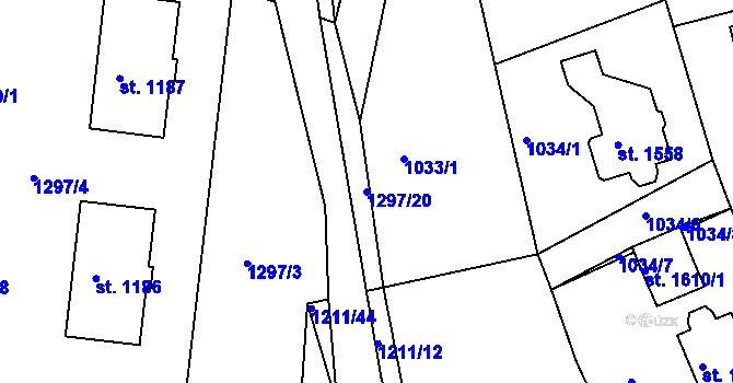 Parcela st. 1297/20 v KÚ Luhačovice, Katastrální mapa