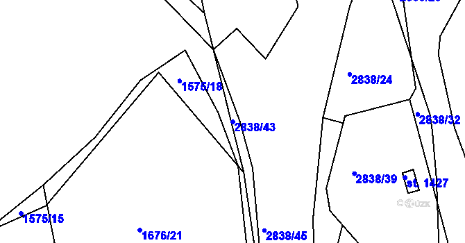 Parcela st. 2838/43 v KÚ Luhačovice, Katastrální mapa