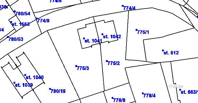 Parcela st. 775/4 v KÚ Luhačovice, Katastrální mapa