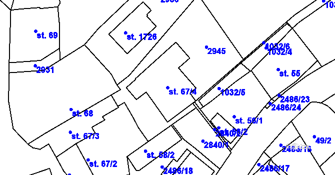 Parcela st. 67/4 v KÚ Luhačovice, Katastrální mapa