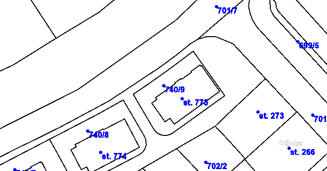 Parcela st. 740/9 v KÚ Luhačovice, Katastrální mapa