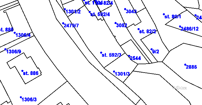 Parcela st. 592/3 v KÚ Luhačovice, Katastrální mapa