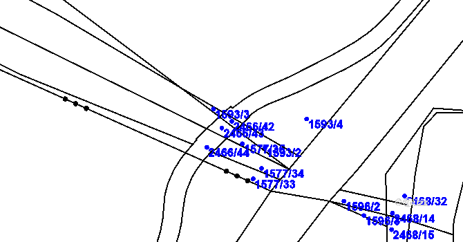 Parcela st. 2466/42 v KÚ Luhačovice, Katastrální mapa
