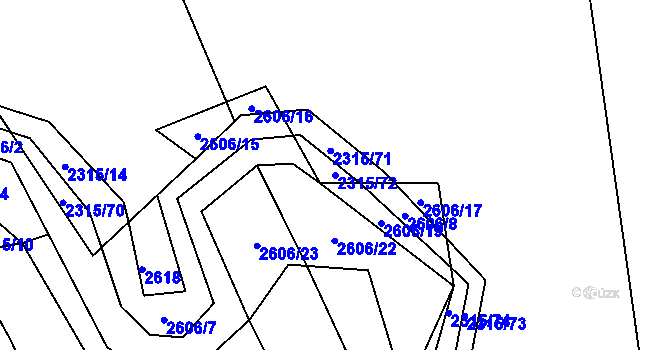 Parcela st. 2315/72 v KÚ Luhačovice, Katastrální mapa