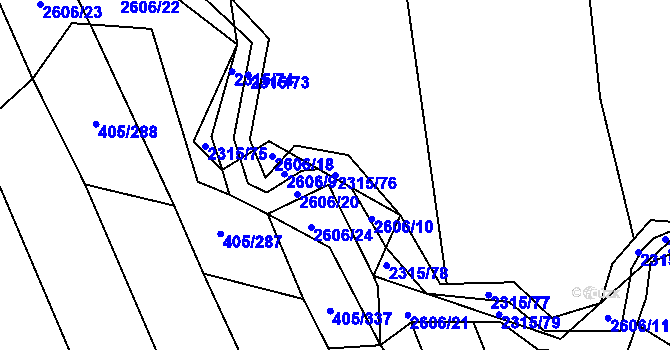 Parcela st. 2315/76 v KÚ Luhačovice, Katastrální mapa