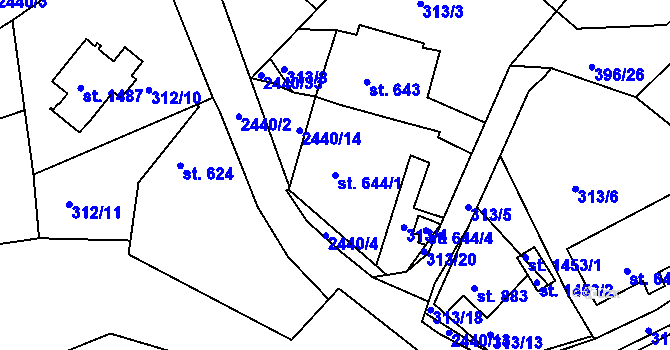 Parcela st. 644/1 v KÚ Luhačovice, Katastrální mapa