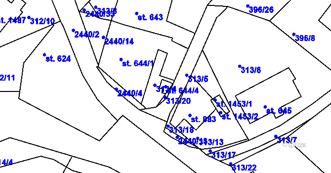 Parcela st. 644/4 v KÚ Luhačovice, Katastrální mapa