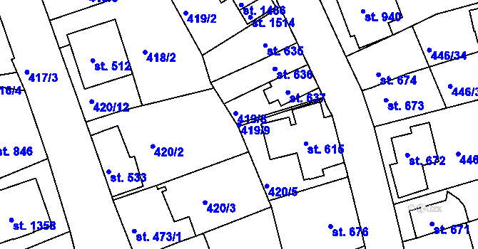 Parcela st. 419/9 v KÚ Luhačovice, Katastrální mapa