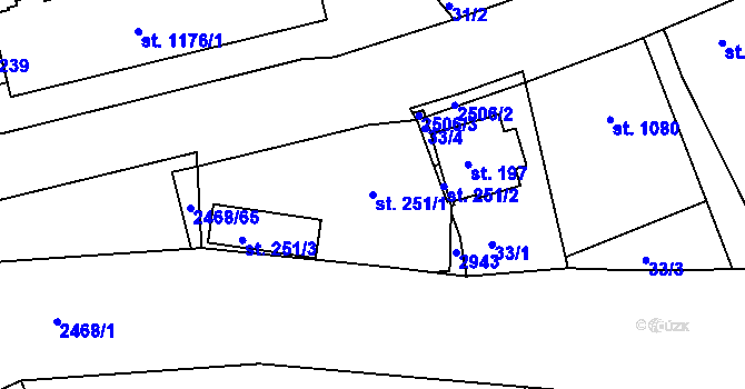 Parcela st. 251/1 v KÚ Luhačovice, Katastrální mapa