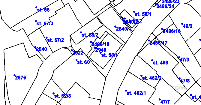Parcela st. 58/1 v KÚ Luhačovice, Katastrální mapa