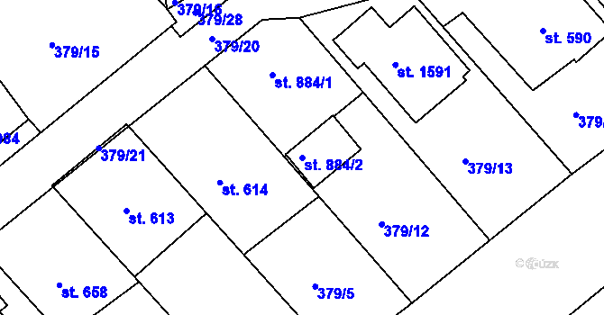 Parcela st. 884/2 v KÚ Luhačovice, Katastrální mapa