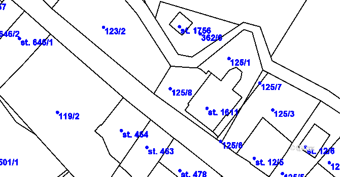 Parcela st. 125/8 v KÚ Luhačovice, Katastrální mapa