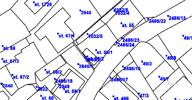 Parcela st. 56/1 v KÚ Luhačovice, Katastrální mapa