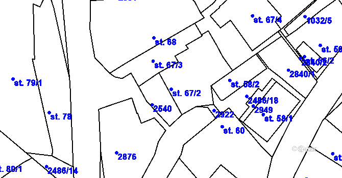 Parcela st. 67/2 v KÚ Luhačovice, Katastrální mapa