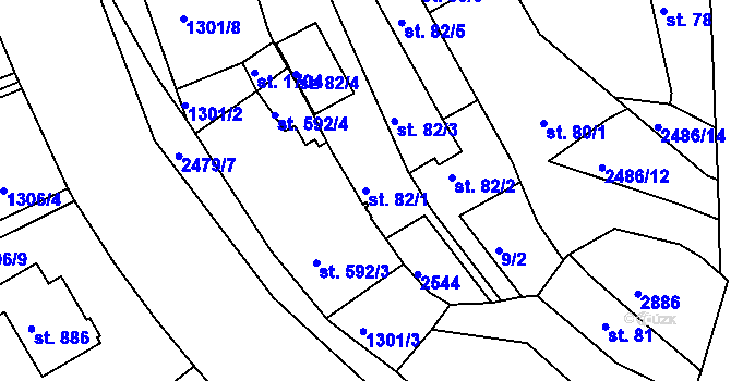 Parcela st. 82/1 v KÚ Luhačovice, Katastrální mapa