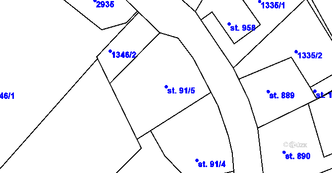 Parcela st. 91/5 v KÚ Luhačovice, Katastrální mapa