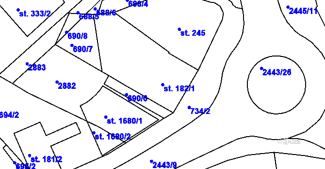 Parcela st. 182/1 v KÚ Luhačovice, Katastrální mapa