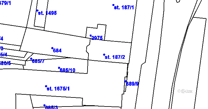 Parcela st. 187/2 v KÚ Luhačovice, Katastrální mapa
