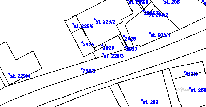 Parcela st. 229/3 v KÚ Luhačovice, Katastrální mapa