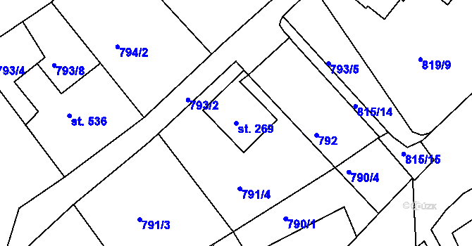 Parcela st. 269 v KÚ Luhačovice, Katastrální mapa