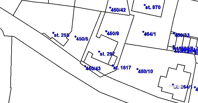 Parcela st. 297 v KÚ Luhačovice, Katastrální mapa