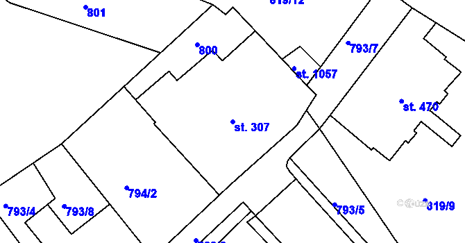 Parcela st. 307 v KÚ Luhačovice, Katastrální mapa