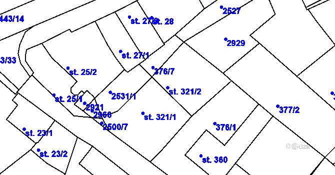 Parcela st. 321/2 v KÚ Luhačovice, Katastrální mapa
