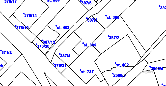 Parcela st. 395 v KÚ Luhačovice, Katastrální mapa