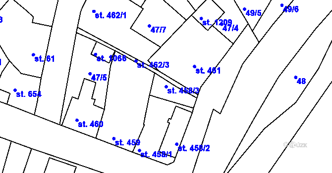Parcela st. 458/3 v KÚ Luhačovice, Katastrální mapa