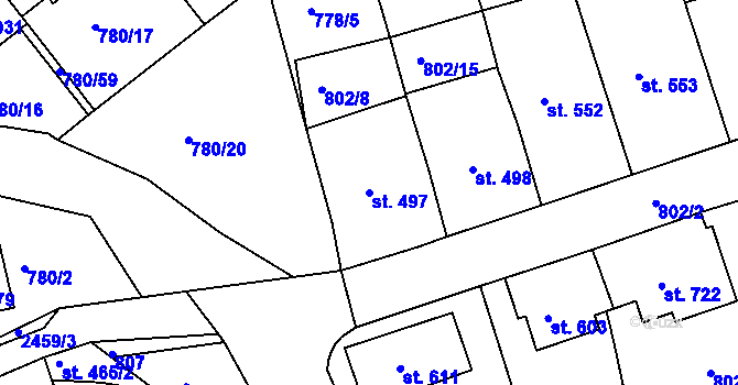 Parcela st. 497 v KÚ Luhačovice, Katastrální mapa