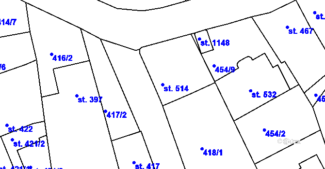 Parcela st. 514 v KÚ Luhačovice, Katastrální mapa
