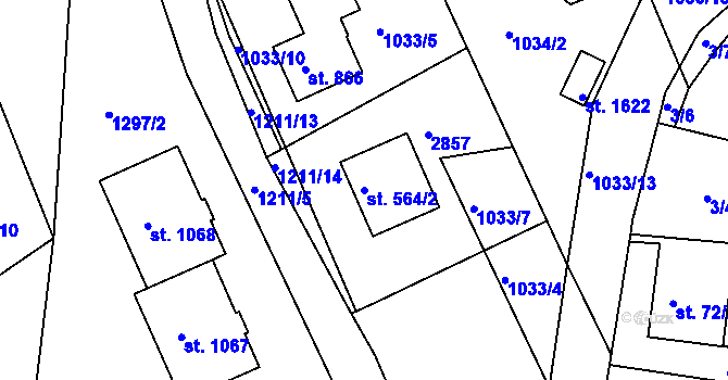 Parcela st. 564/2 v KÚ Luhačovice, Katastrální mapa