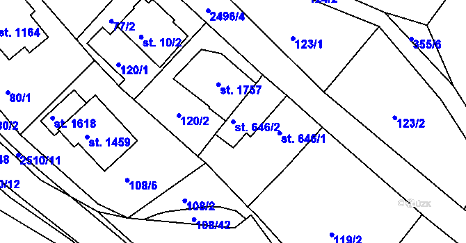 Parcela st. 646/2 v KÚ Luhačovice, Katastrální mapa
