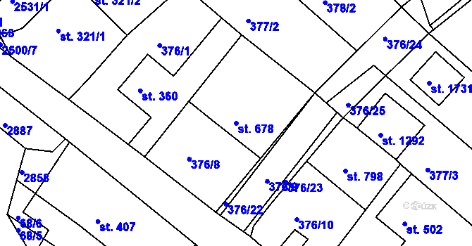 Parcela st. 678 v KÚ Luhačovice, Katastrální mapa