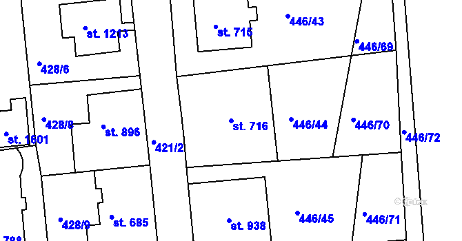 Parcela st. 716 v KÚ Luhačovice, Katastrální mapa