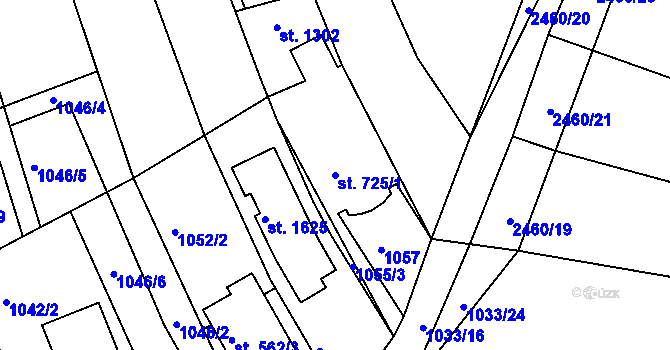 Parcela st. 725/1 v KÚ Luhačovice, Katastrální mapa