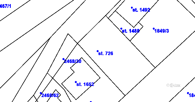 Parcela st. 726 v KÚ Luhačovice, Katastrální mapa