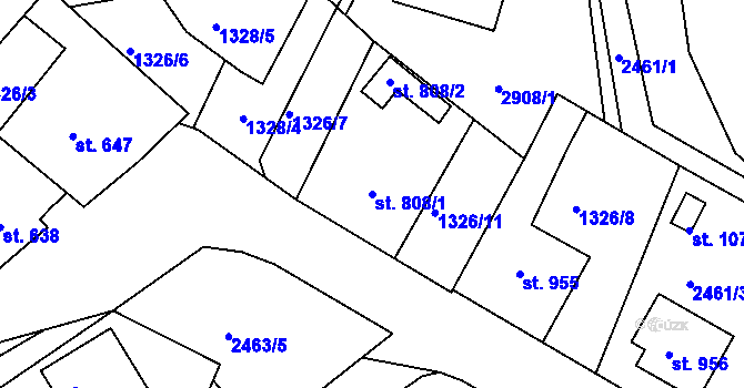 Parcela st. 808/1 v KÚ Luhačovice, Katastrální mapa