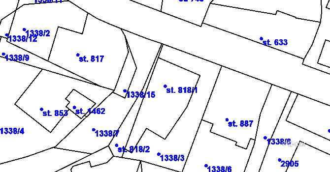 Parcela st. 818/1 v KÚ Luhačovice, Katastrální mapa