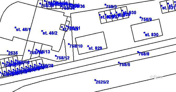 Parcela st. 829 v KÚ Luhačovice, Katastrální mapa