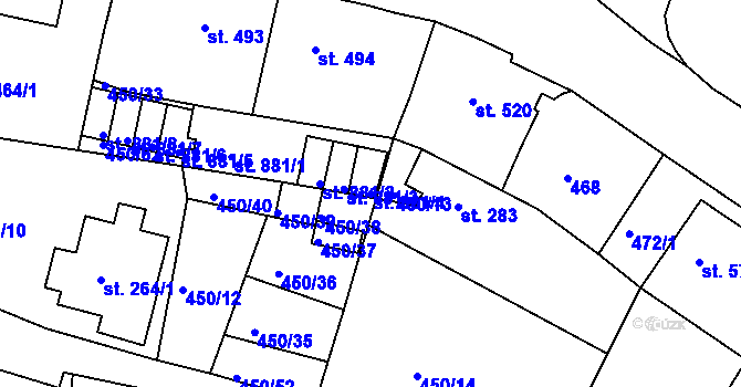 Parcela st. 881/4 v KÚ Luhačovice, Katastrální mapa