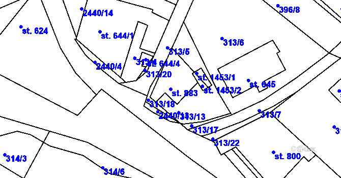Parcela st. 883 v KÚ Luhačovice, Katastrální mapa