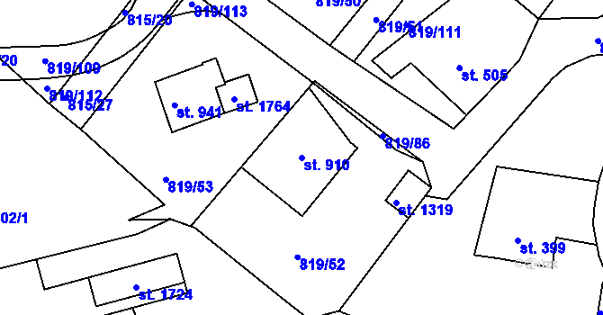 Parcela st. 910 v KÚ Luhačovice, Katastrální mapa