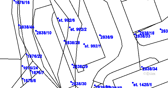 Parcela st. 992/1 v KÚ Luhačovice, Katastrální mapa