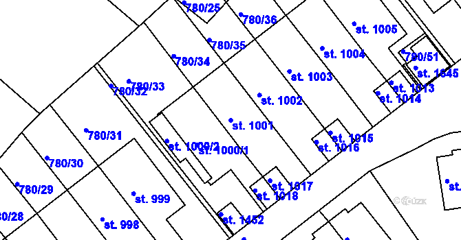 Parcela st. 1001 v KÚ Luhačovice, Katastrální mapa