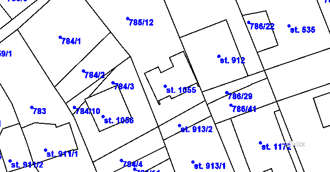 Parcela st. 1055 v KÚ Luhačovice, Katastrální mapa