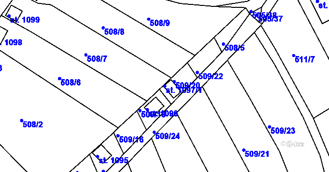 Parcela st. 1097/1 v KÚ Luhačovice, Katastrální mapa