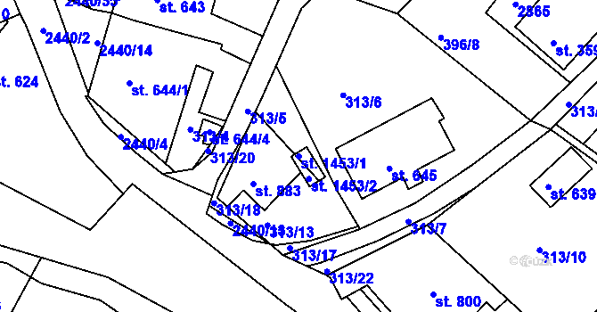 Parcela st. 1453/1 v KÚ Luhačovice, Katastrální mapa
