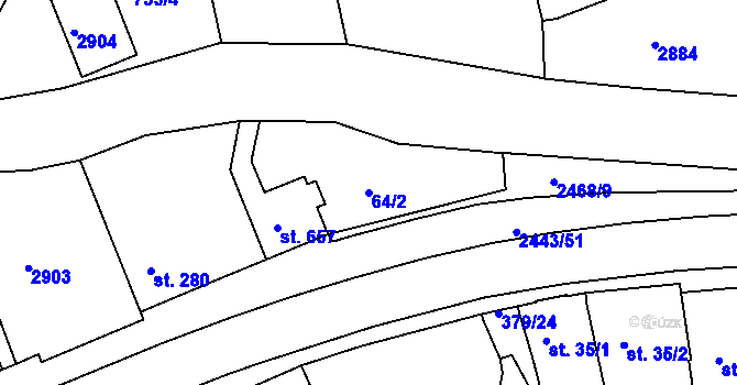 Parcela st. 64/2 v KÚ Luhačovice, Katastrální mapa